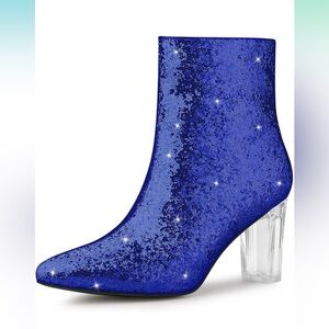 Allegra K Blue Glitter Ankle Boots